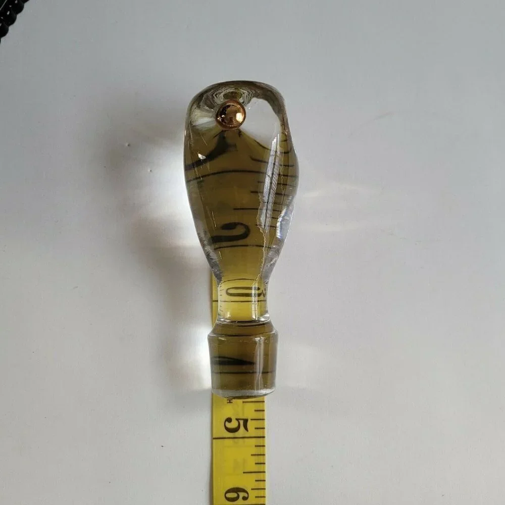 Vtg MCM Glass Decanter Stopper Bottle Topper Clear Gold Button Detail 4.25